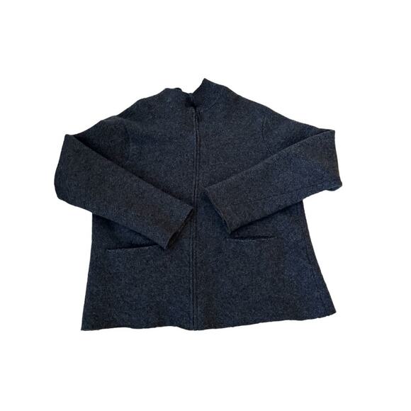 Eileen Fisher Wool Blue Zip Up Blazer‎ Sweater - Picture 1 of 8